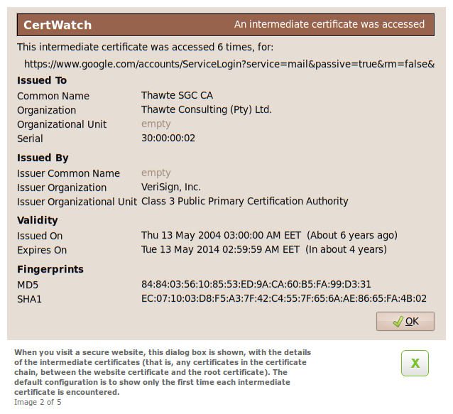 Certwatch 0.8 - Intermediate certificate